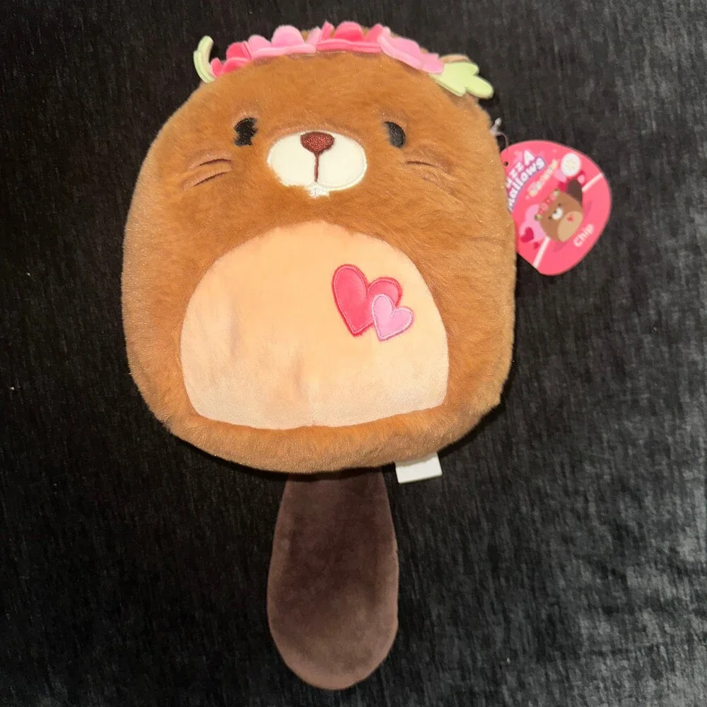 Squishmallows FuzzAMallow 8 Inch Chip Brown Beaver Plush with Flower Crown
